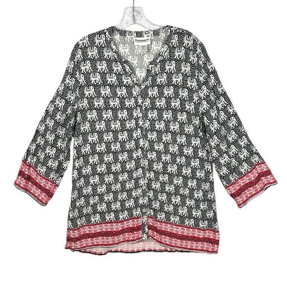 Serengeti Women’s Tunic Button Down Top All Over Elephant Print Boho Size Xl - Picture 1 of 10